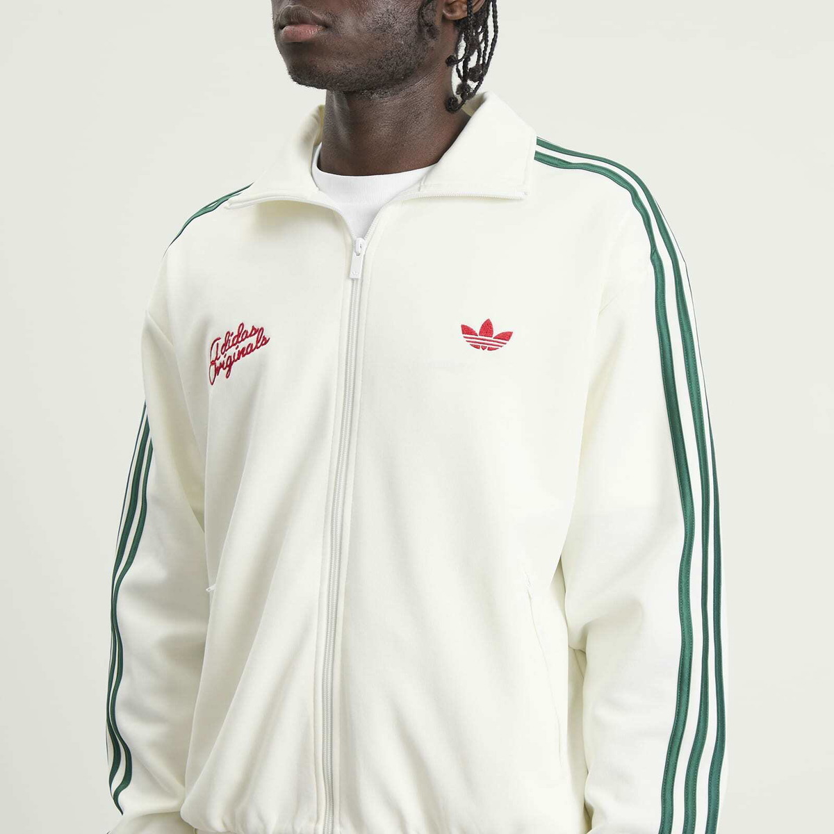 Adidas Men's Embroidered Firebird Track Top in Off White