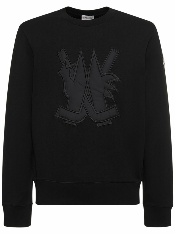 Photo: MONCLER - Logo Patch Cotton Crewneck Sweatshirt