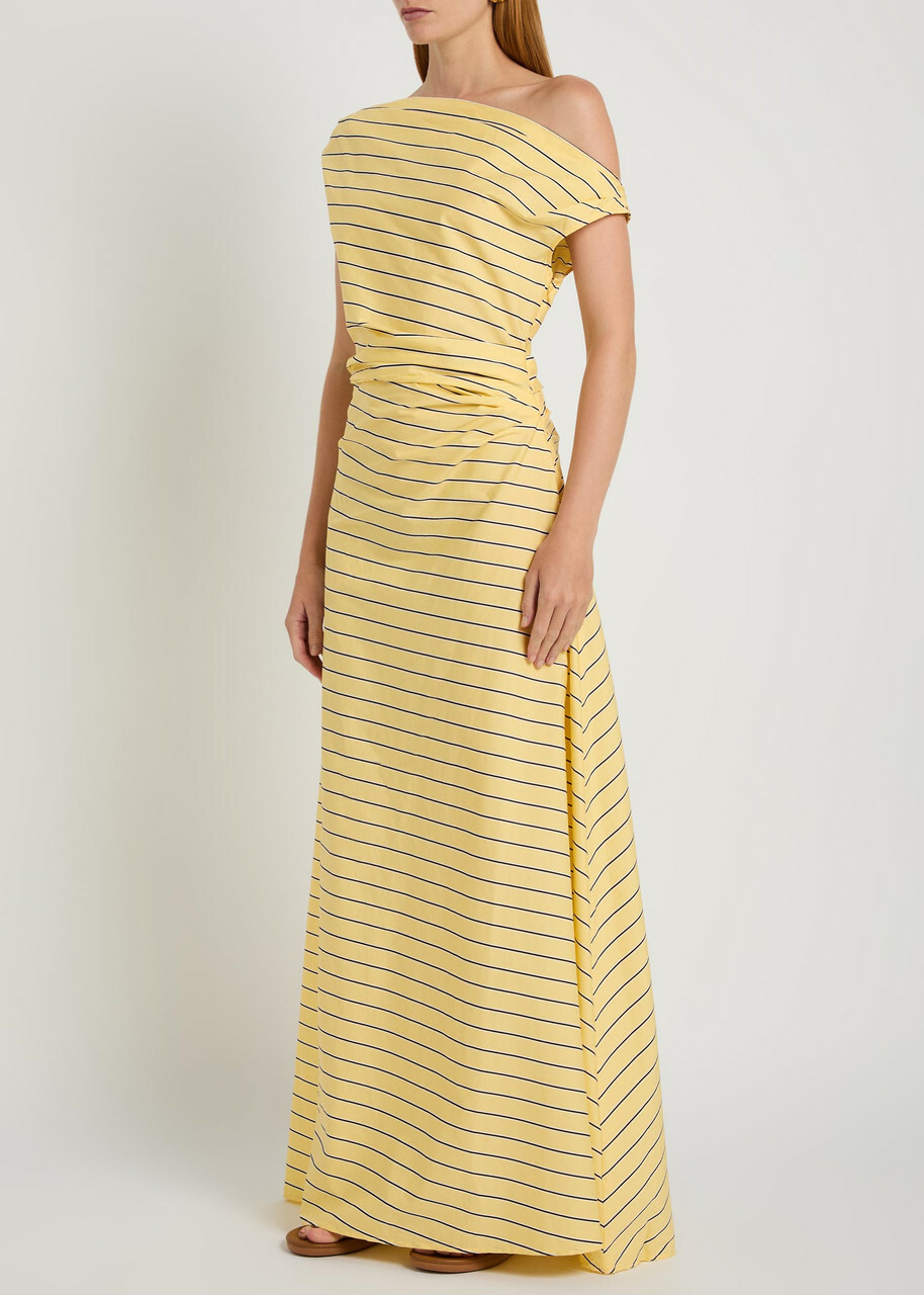 Staud Phare Striped Stretch Cotton-poplin Maxi Dress Yellow