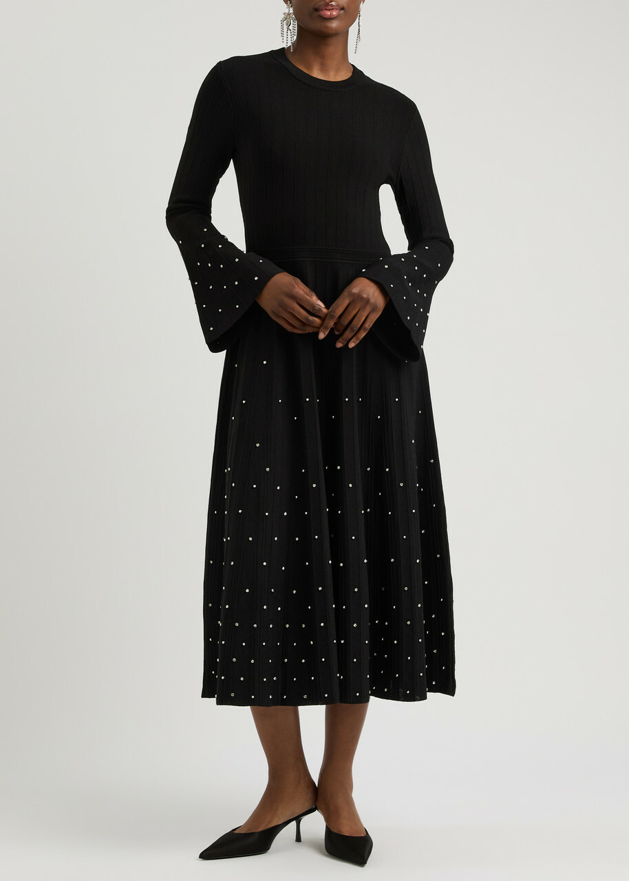 Simkhai Embellished Stretch-knit Midi Dress Black