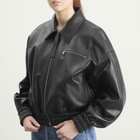 Jil Sander Women's Leather Bomber Jacket in Black
