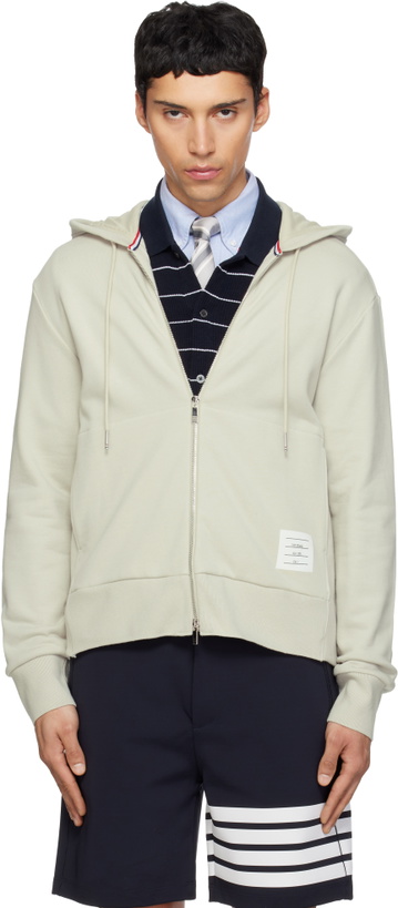 Photo: Thom Browne Beige Loopback Jersey 4-Bar Zip Up Hoodie