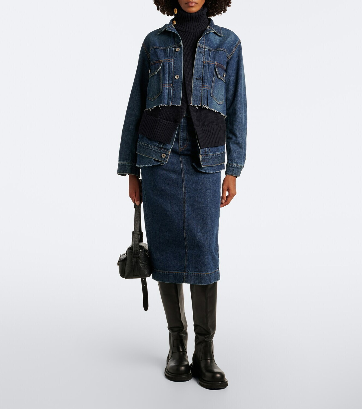 Sacai Belted peplum denim midi skirt