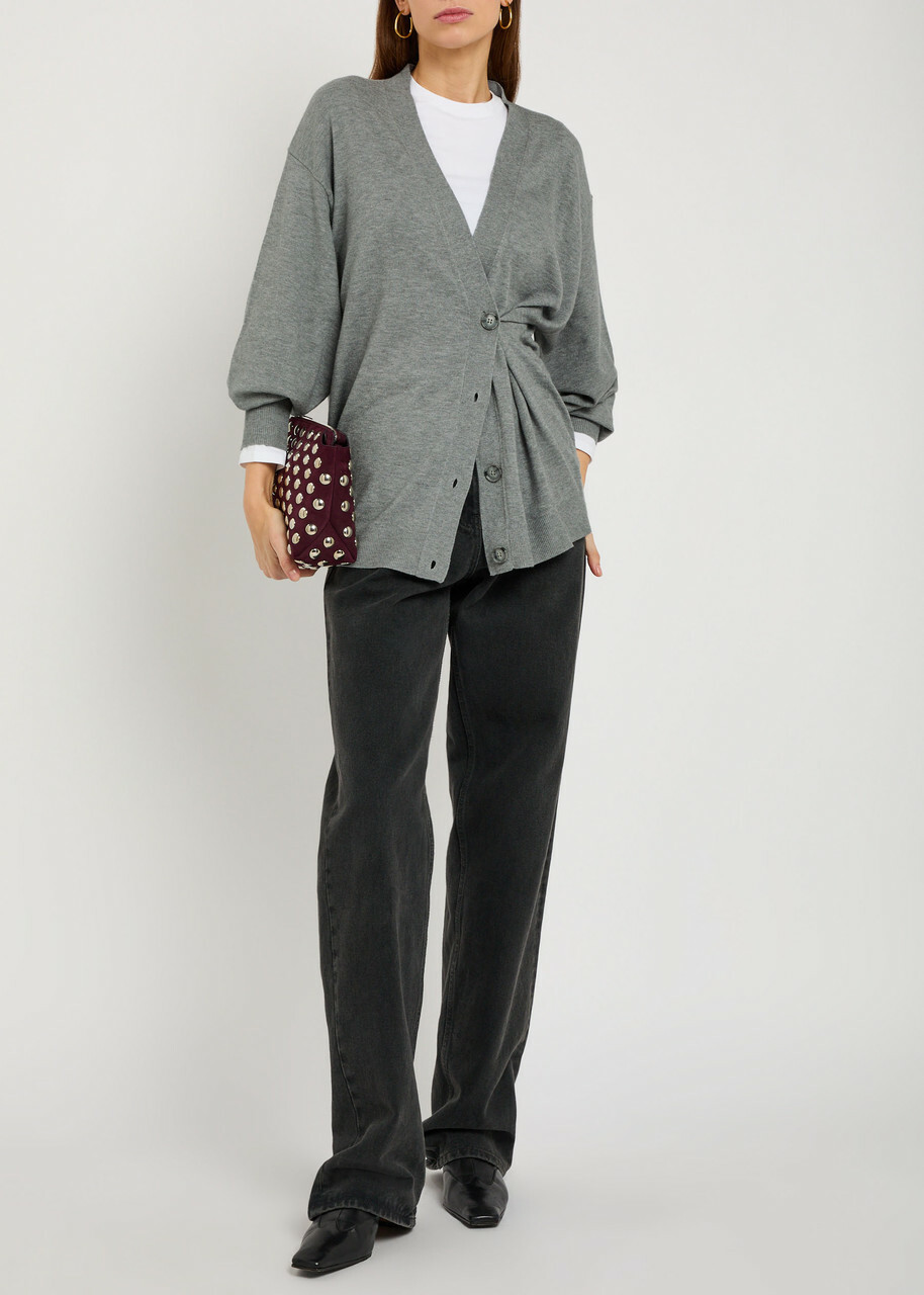 Good American Asymmetric Fine-knit Cardigan Grey