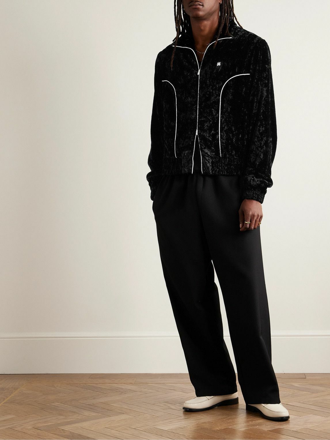 AMIRI - Logo-Appliquéd Crushed-Velvet Track Jacket - Black Amiri AMIRI - Logo-Appliquéd Crushed-Velvet Track Jacket - Black Amiri