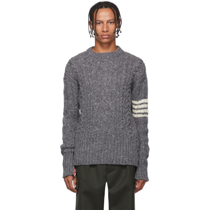 Photo: Thom Browne Grey Aran Cable 4-Bar Sweater