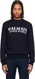 Balmain Black 'Balmain' Stamp Merino Wool Sweater