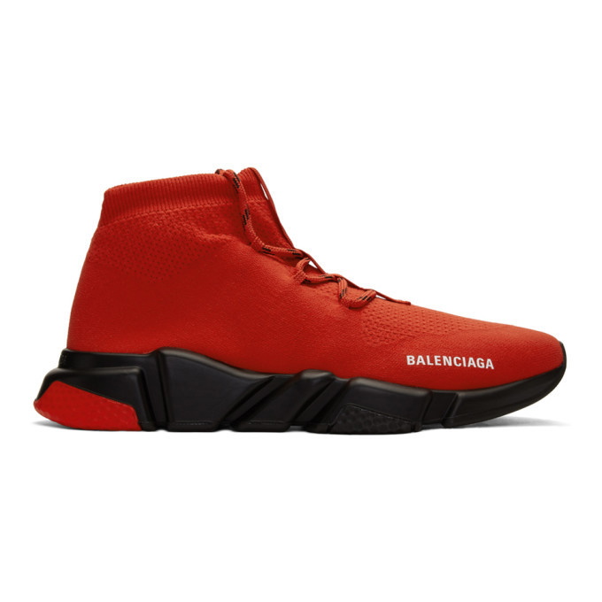 Photo: Balenciaga Red and Black Speed Lace-Up Sneakers
