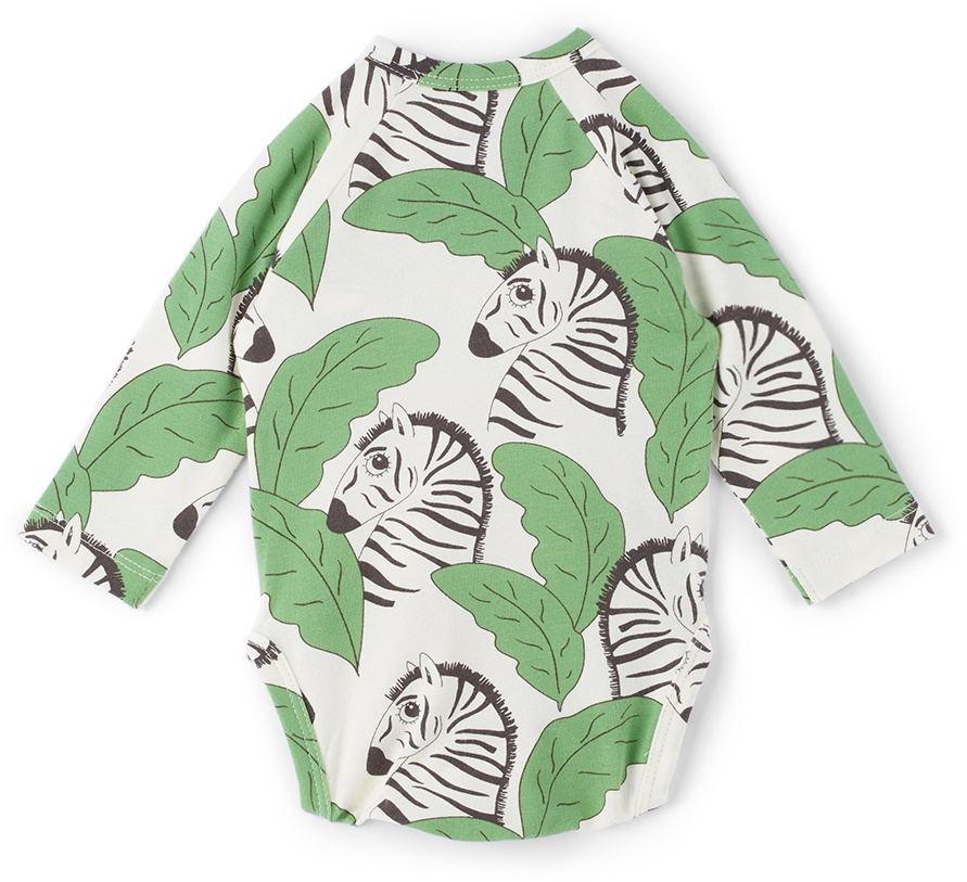 Mini Rodini Baby Off-White & Green Zebra Wrap Bodysuit Mini Rodini