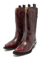 Ganni Embroidered Faux Leather Mid-calf Western Boots Burgundy