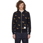 Thom Browne Navy Hector Half-Drop Zip-Up Hoodie