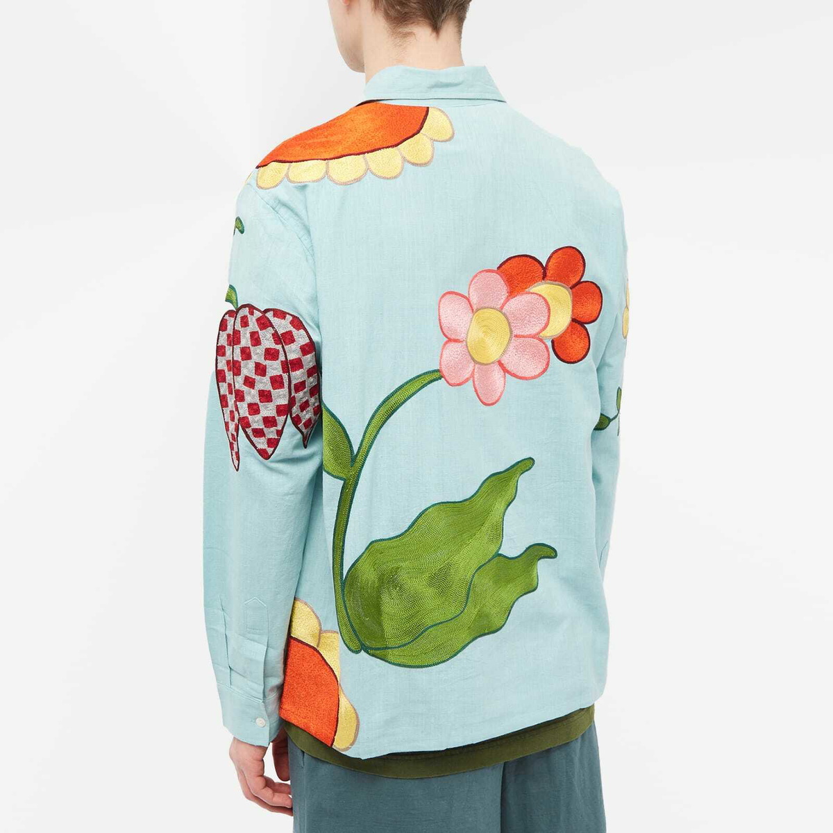 Sky High Farm Men's Embroidered Overshirt in Light Blue Sky High