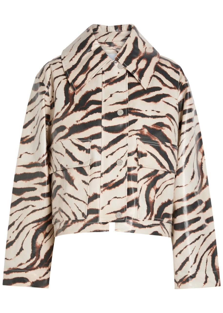 Ganni Zebra-print Laminated Barn Jacket White
