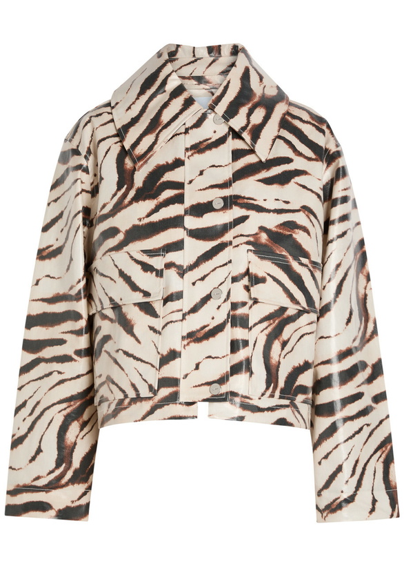 Photo: Ganni Zebra-print Laminated Barn Jacket White