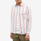 Drake's Men's Stripe Linen Summer Shirt in Ecru/Red/Blue