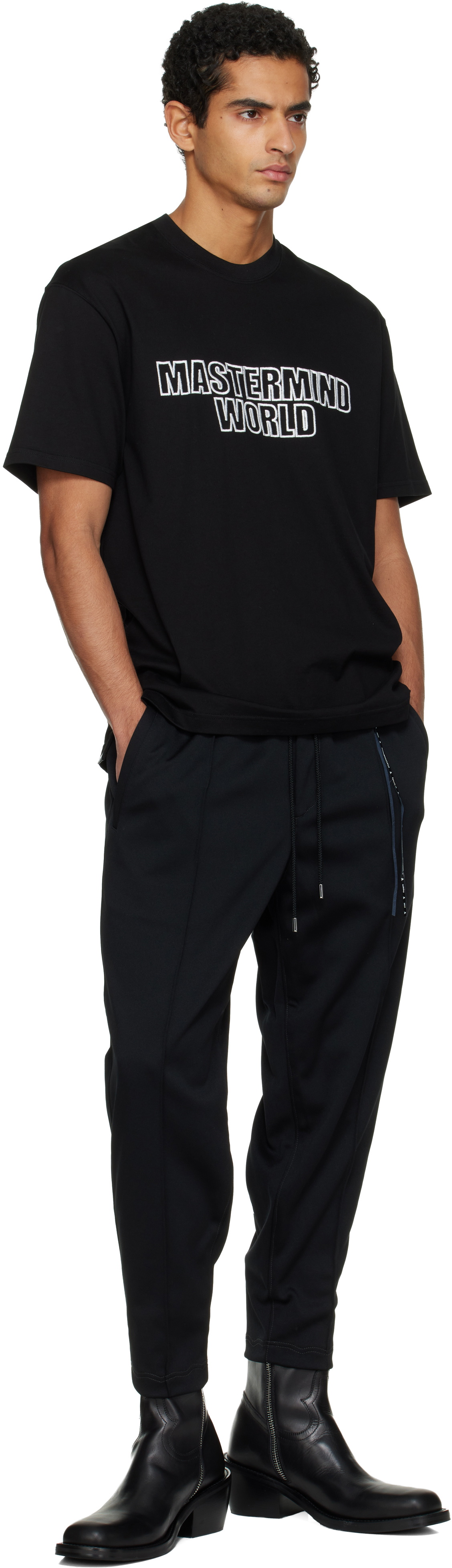 mastermind JAPAN Black Stitched Tapered Trousers