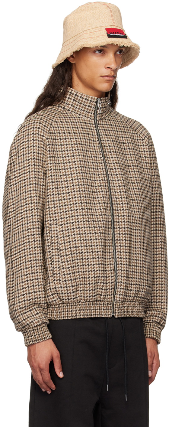 Hugo Brown Houndstooth Bomber Jacket