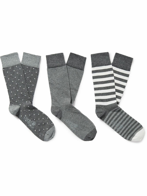 Photo: Kingsman - Three-Pack Patterned Cotton-Blend Socks - Gray