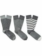 Kingsman - Three-Pack Patterned Cotton-Blend Socks - Gray