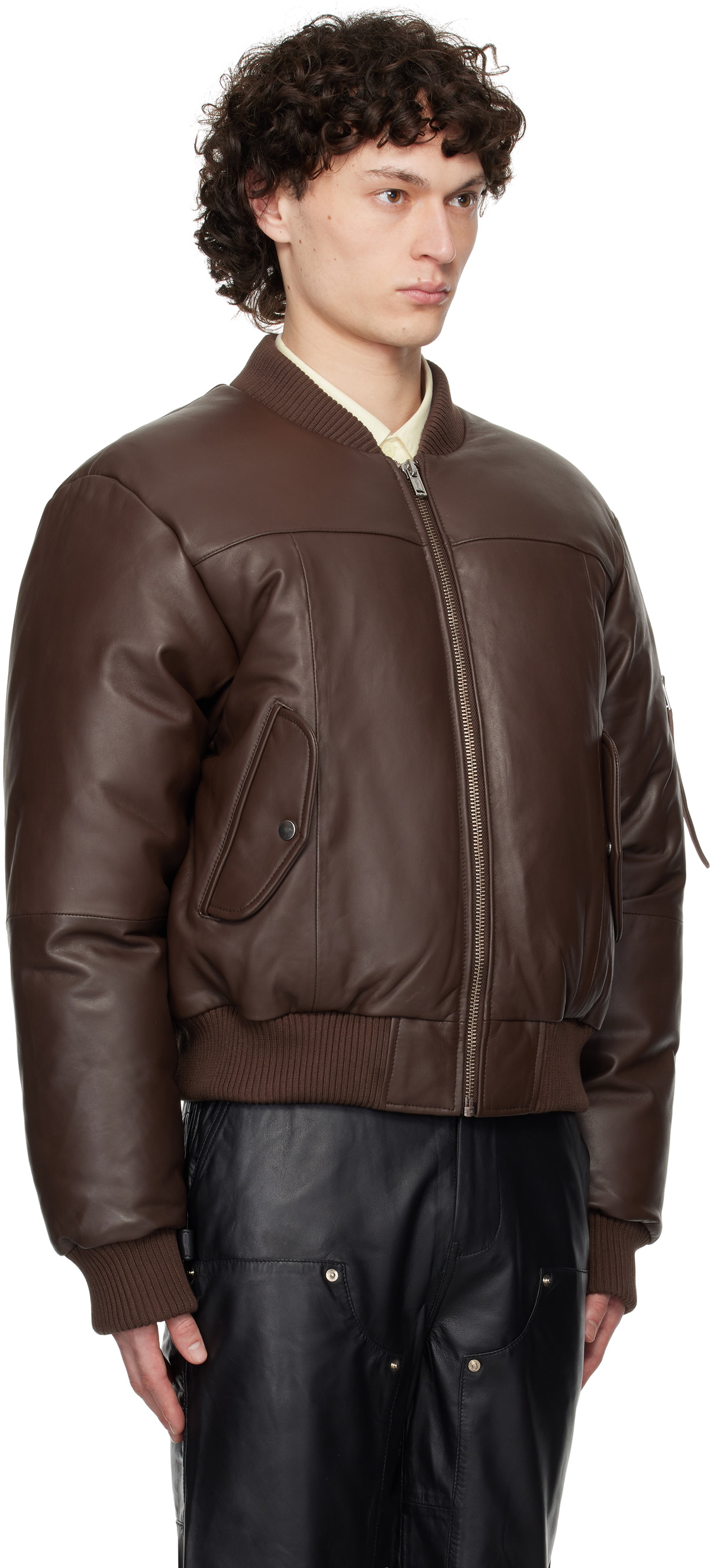 Deadwood SSENSE Exclusive Brown Bofinger Padded Leather Bomber Jacket