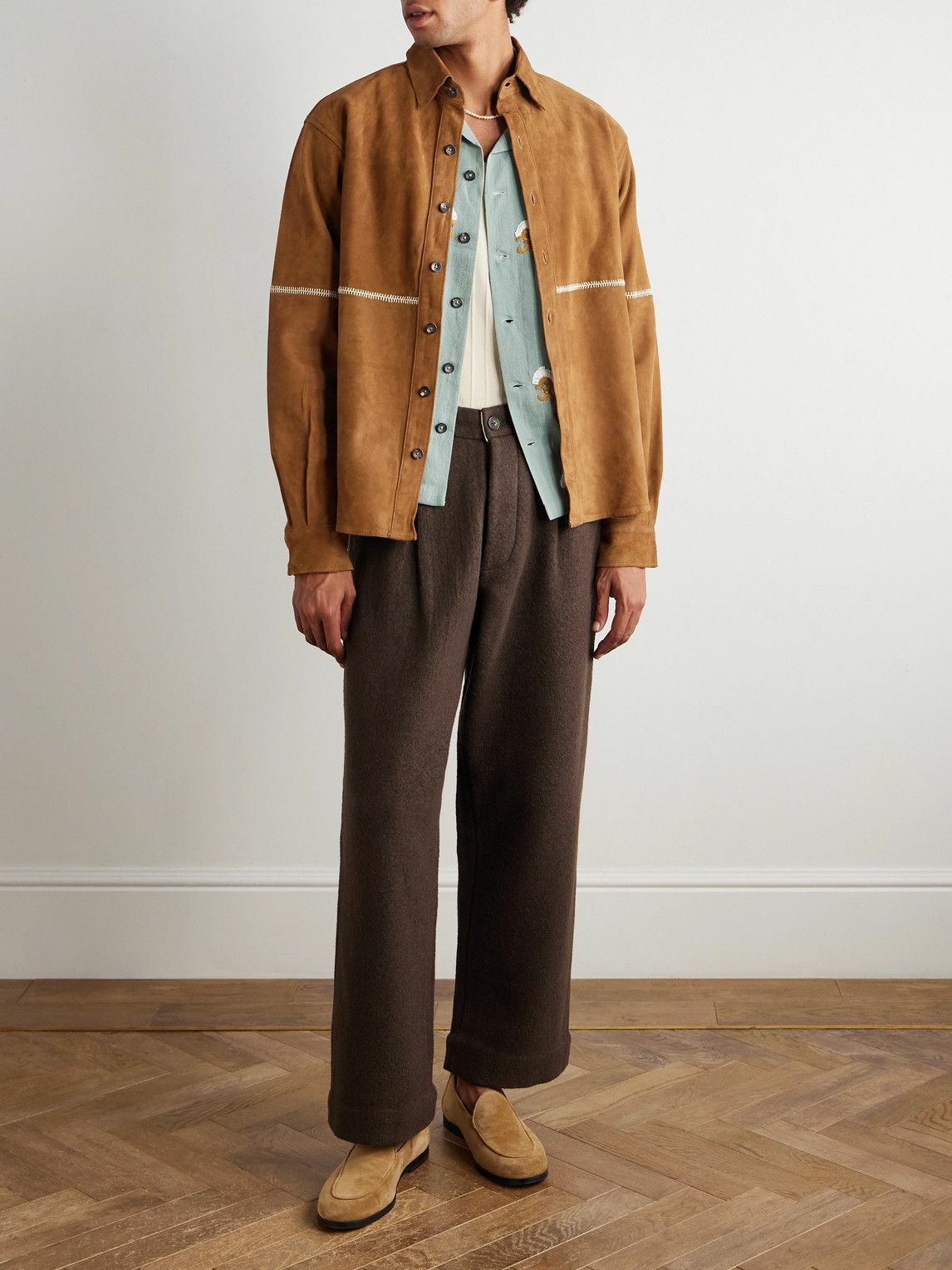 Kartik Research - Straight-Leg Pleated Brushed-Wool Trousers - Brown