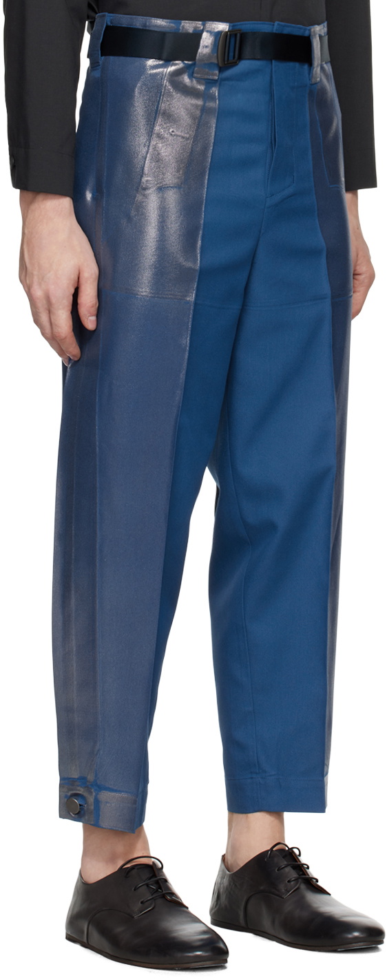 132 5. ISSEY MIYAKE Blue Tucked Foil Trousers
