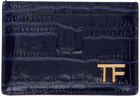 TOM FORD Navy Croc-Embossed Card Holder