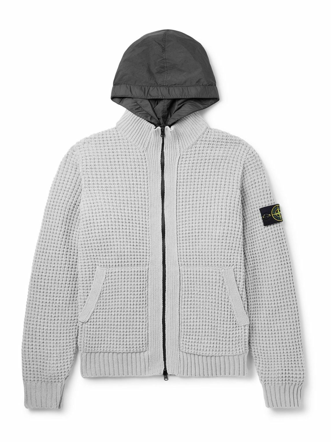 STONE  コットン ナイロン Hooded Cardigan Stone Island - Logo-Appliquéd Reversible Shell and Cotton-Chenille