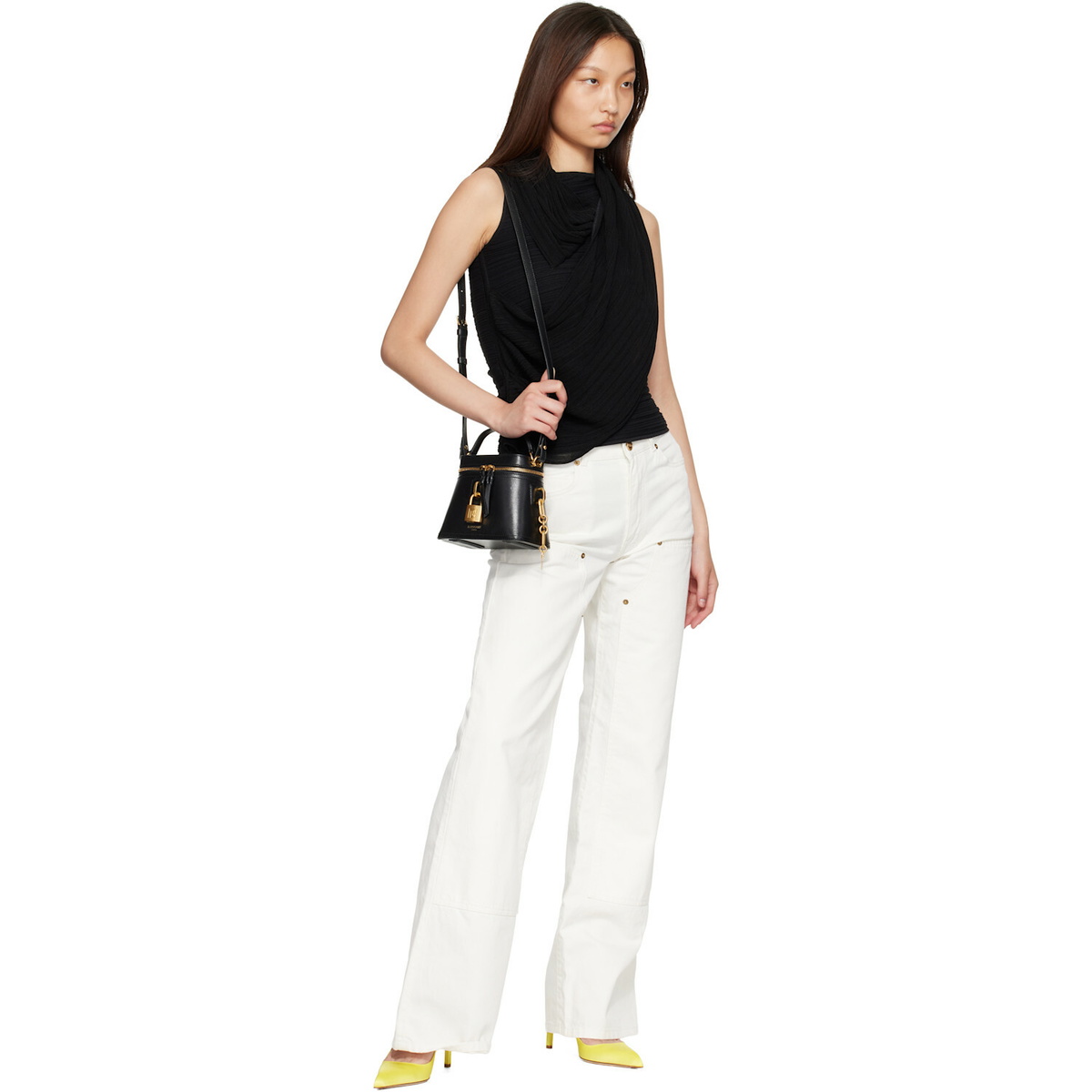 BALMAIN Black One Shoulder Top