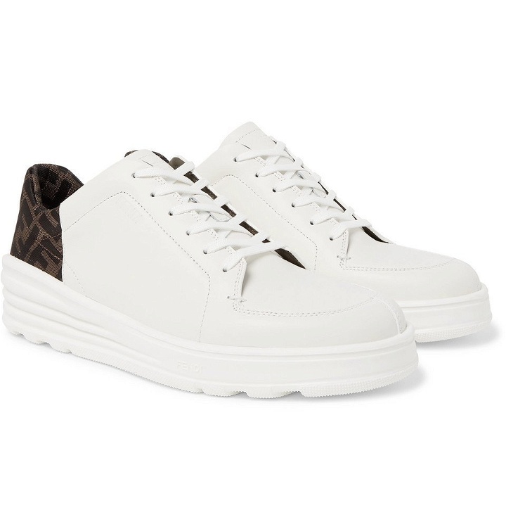 Photo: Fendi - Logo-Print Webbing and Leather Sneakers - White