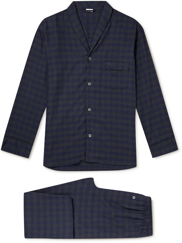 Photo: Zimmerli - Checked Cotton and Wool-Blend Flannel Pyjama Set - Blue