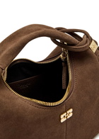 Ganni Hobo Mini Logo Suede top Handle bag - Brown - One Size