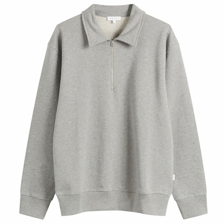 Photo: Norse Projects Men's Norse Standard Half Zip Sweatshirt in Grey Melange