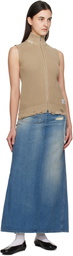 MM6 Maison Margiela Beige Eaten Knit Logo Zip Up Vest