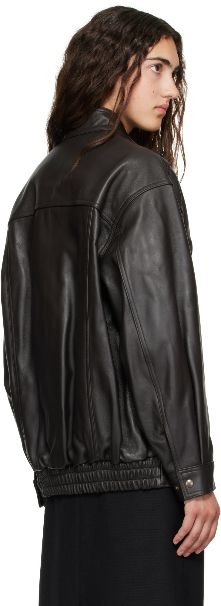 TONYWACK Brown High-Neck Leather Zip Jacket