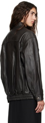 TONYWACK Brown High-Neck Leather Zip Jacket