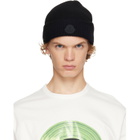 Moncler Black Cashmere Blend Logo Beanie