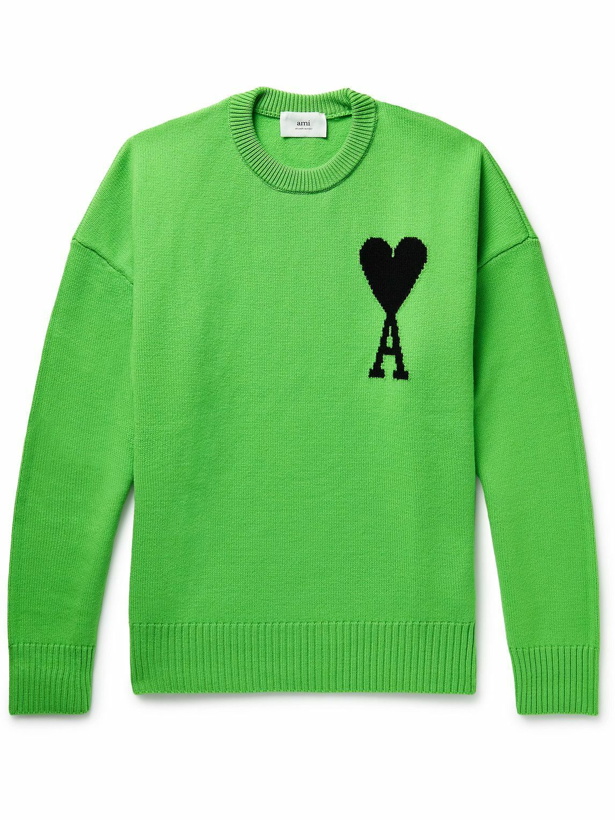 Photo: AMI PARIS - Logo-Intarsia Virgin Wool Sweater - Green