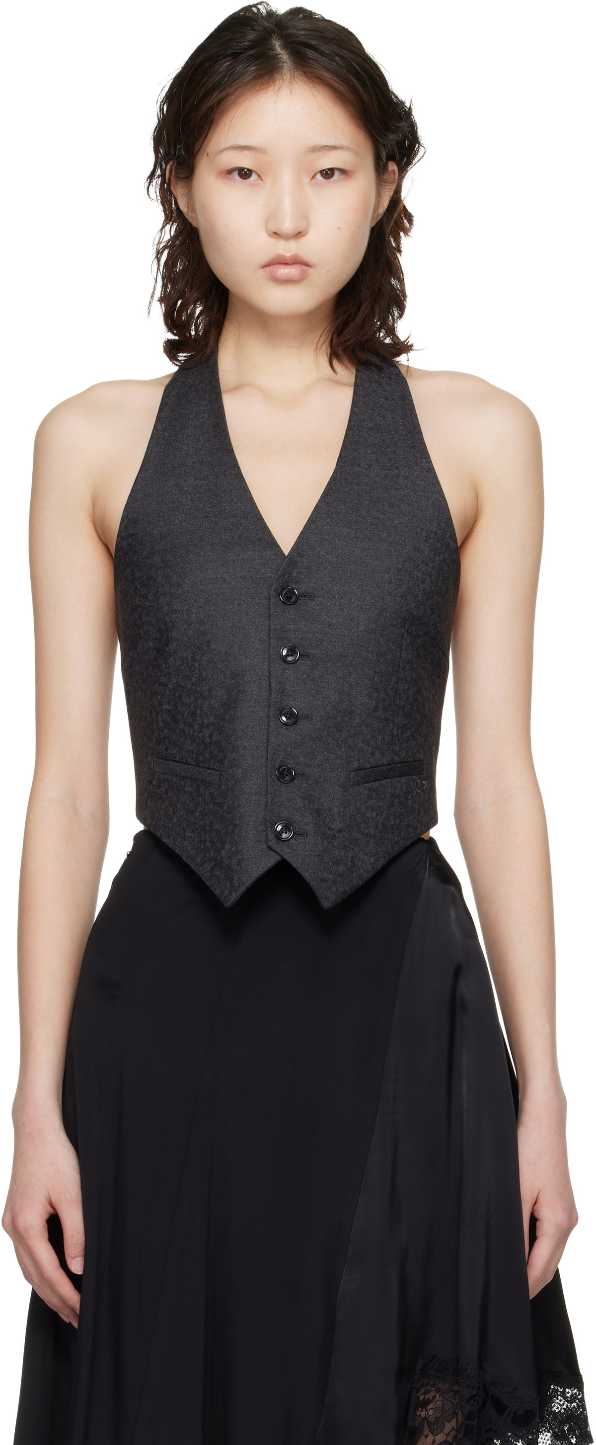 VETEMENTS Gray Open Back Halter Tailored Vest