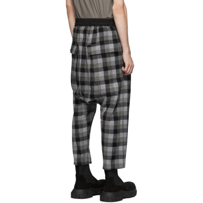 Rick Owens Black Plaid Drawstring Cropped Trousers Rick Owens