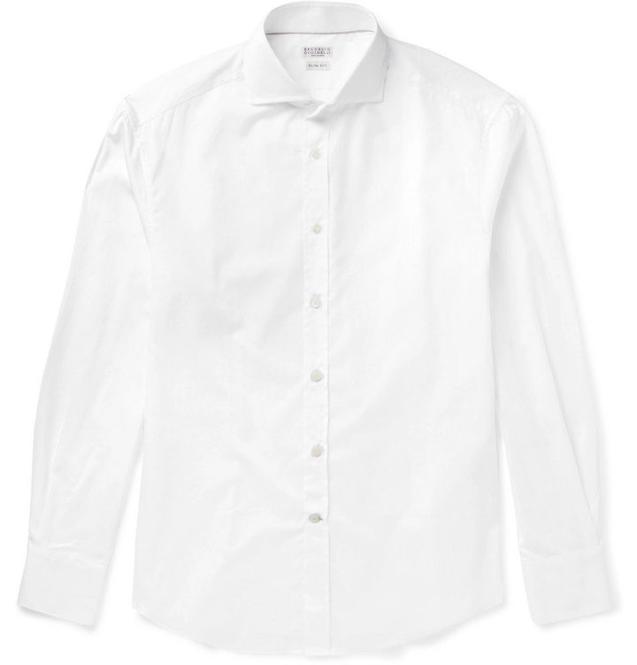 Photo: Brunello Cucinelli - Slim-Fit Cutaway-Collar Cotton-Poplin Shirt - Men - White