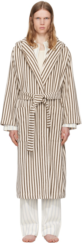 Photo: Tekla Off-White & Brown Terry Hooded Bathrobe
