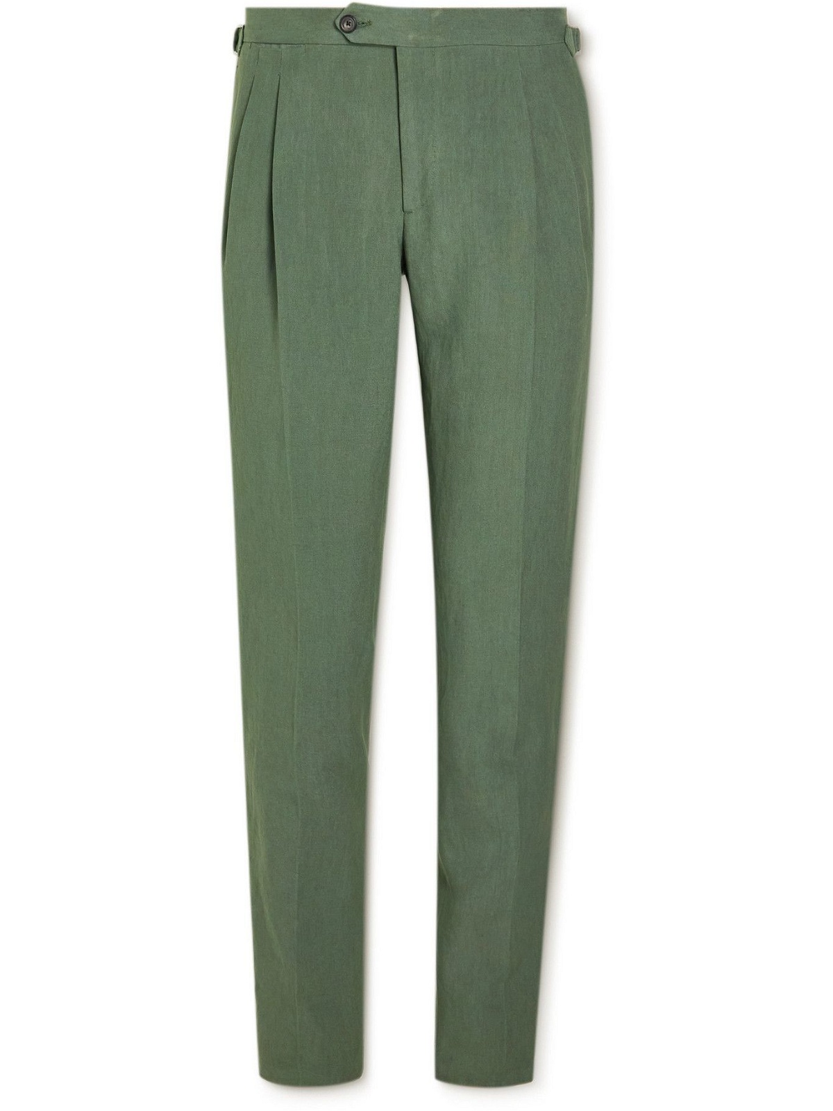 THOM SWEENEY - Pleated Linen Trousers - Green Thom Sweeney