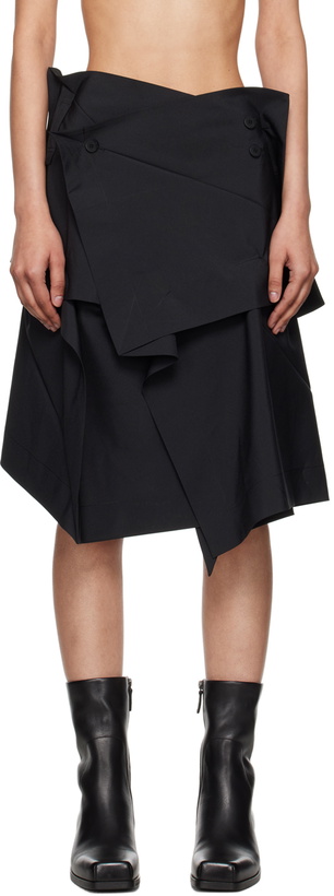 Photo: 132 5. ISSEY MIYAKE Black Asymmetrical Midi Skirt