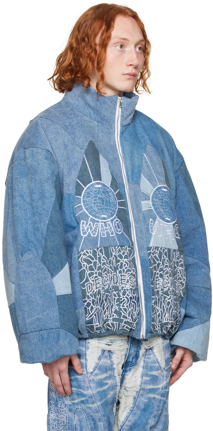 WHO DECIDES WAR デニムジャケット Who Decides War Unfurled embroidered-panel Denim Jacket | Blue