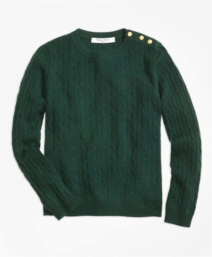 Photo: Brooks Brothers Girls Cashmere Cable Crewneck Sweater | Dark Green