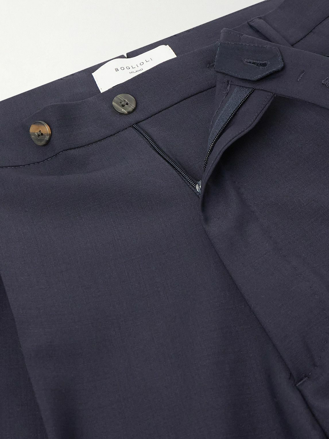 Boglioli - Straight-Leg Pleated Wool-Blend Trousers - Blue