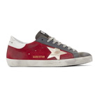 Golden Goose Red and Grey Suede Superstar Sneakers