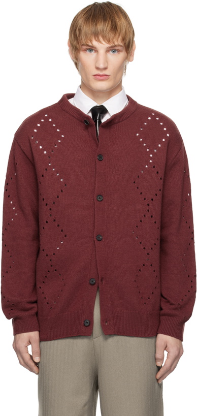 Photo: Youth Burgundy Argyle Punching Knit Cardigan