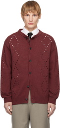 Youth Burgundy Argyle Punching Knit Cardigan